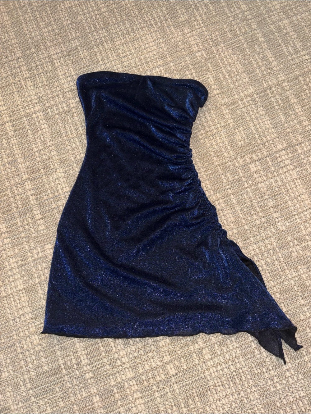 Princess Polly Strapless Sparkle Navy Ruched Mini Dress